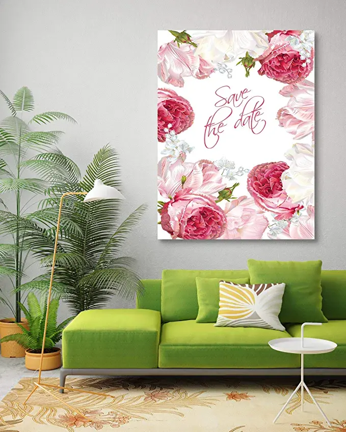 Thumbnail: Looife Canvas Wall Art - 16x24 inch Romantic Pink Flower Blossom with Words Pict