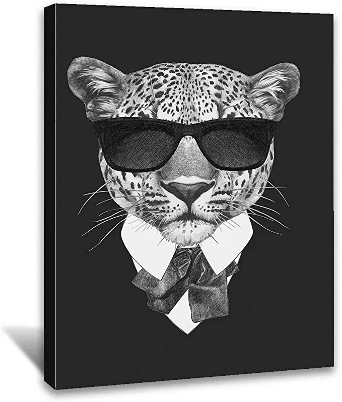 Looife Cartoon Animals Tiger with Suit and Sunglass Picture Prints on Canvas, Fu