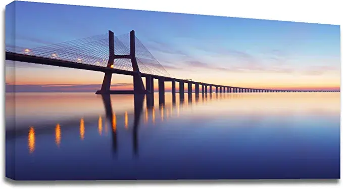 Looife 48x24 Inch Canvas Prints Wall Art-Sea Level Long Bridge Picture Wall Deco