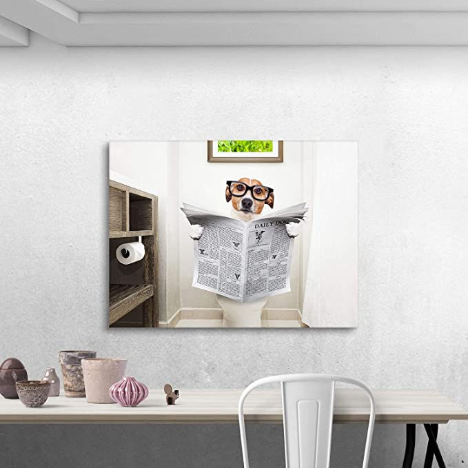 Thumbnail: Looife Funny Animals Canvas Wall Art, 36x1.5x24 Inch Dog Read Newspaper on Toile