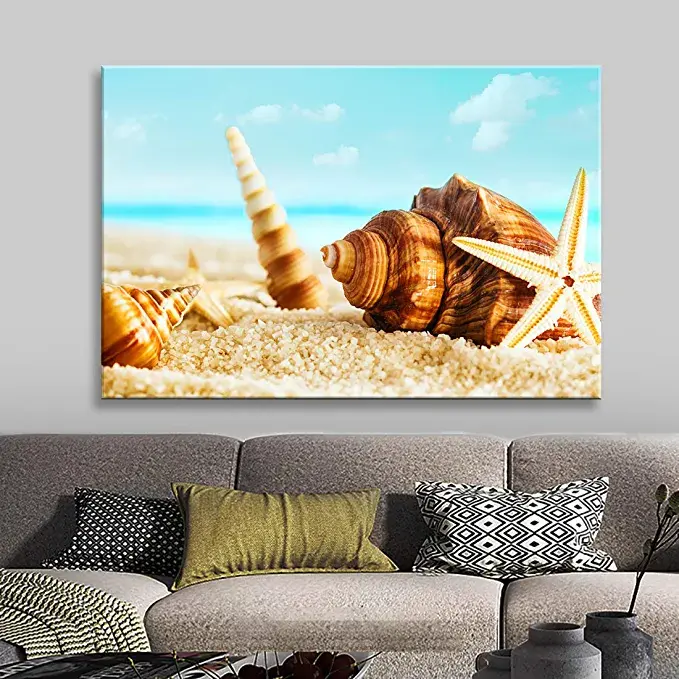 Thumbnail: Looife Ocean Theme Canvas Wall Art, 40x30 Inch Conch Seashell on Beach Picture P
