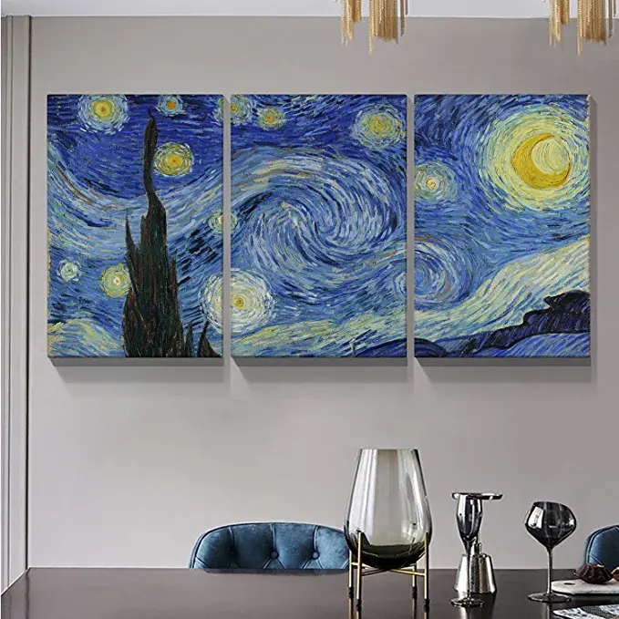 Thumbnail: Looife Van Gogh Canvas Wall Art Decor 3 Panels 30x40 Inch Starry Night Painting