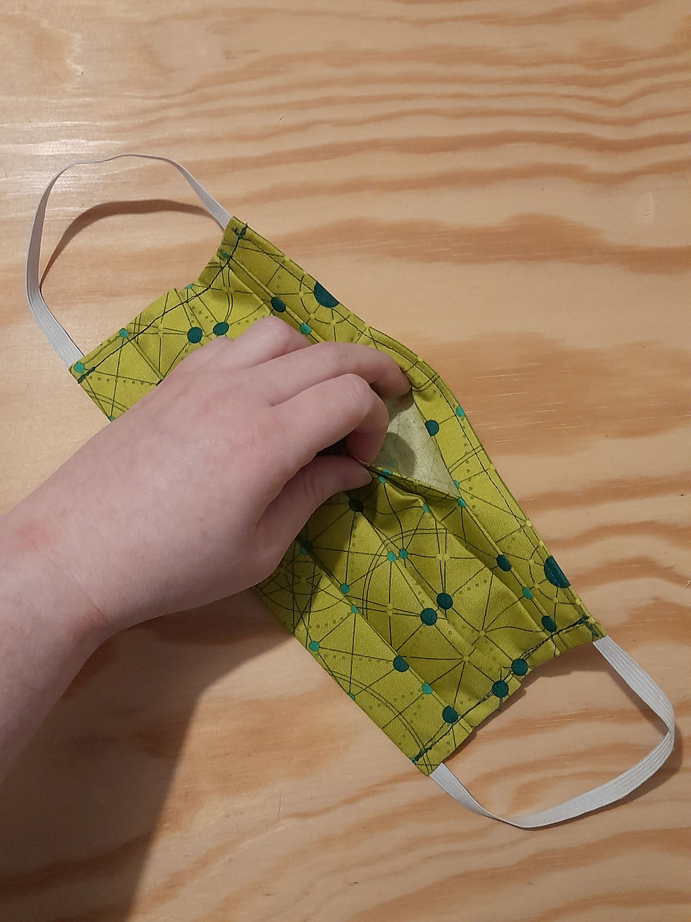 Thumbnail: Green Geometric Print  - Made to Order Face Mask