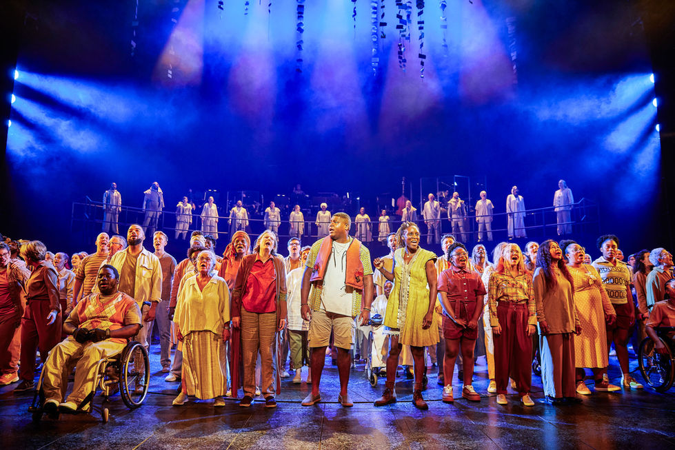 The Odyssey, National Theatre, Public Acts, Olivier Theatre, Musical, Community, Lighting Design by Joshua Pharo