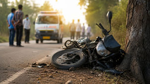 Dhamtari Nagri road accident bike crashed into tree breaking now news