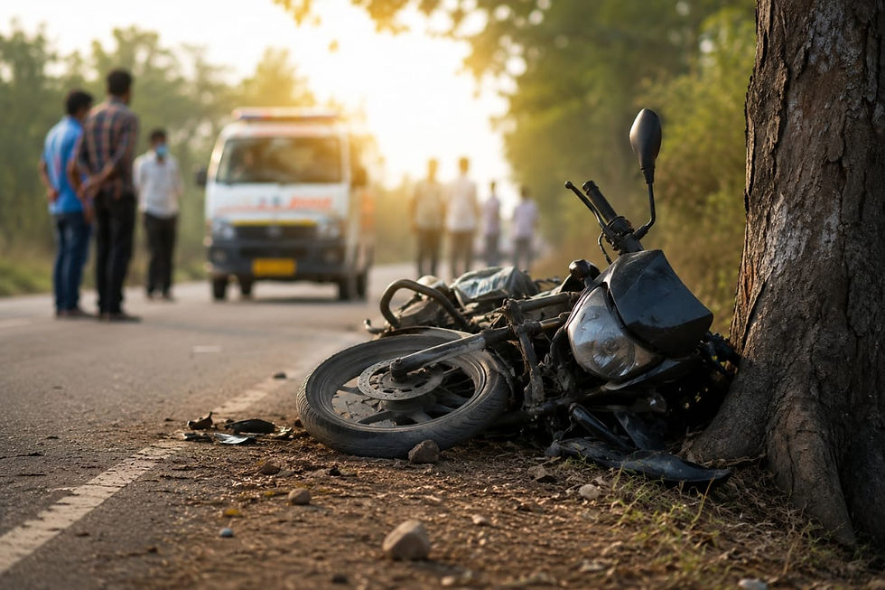 Dhamtari Nagri road accident bike crashed into tree breaking now news