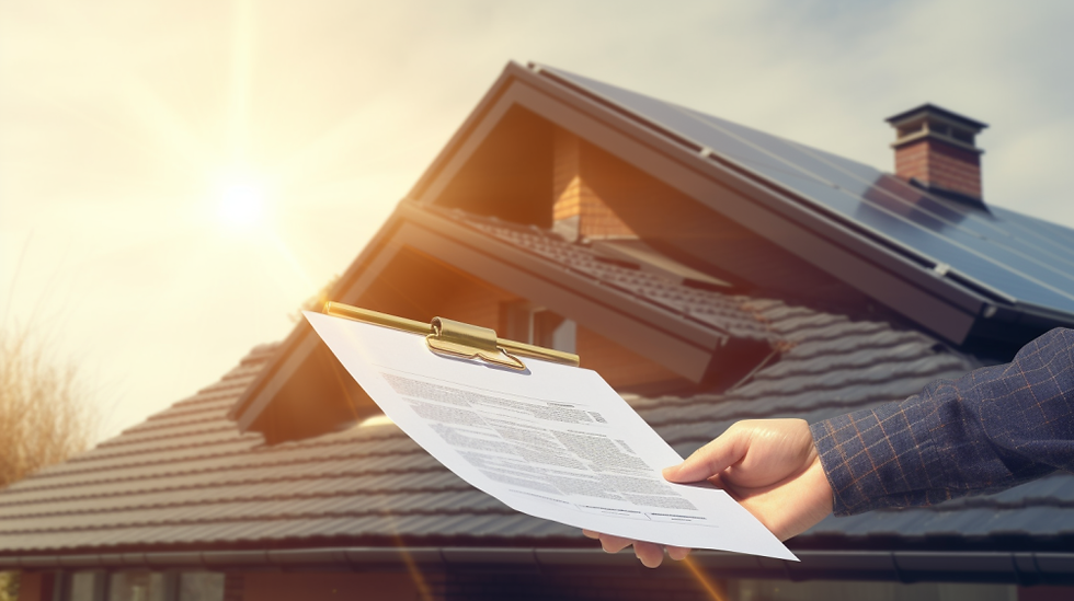 A home with a man holding its insurance papers