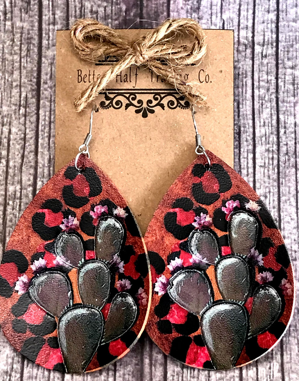 Hand Painted Leather with Cacti and Pink Flowers