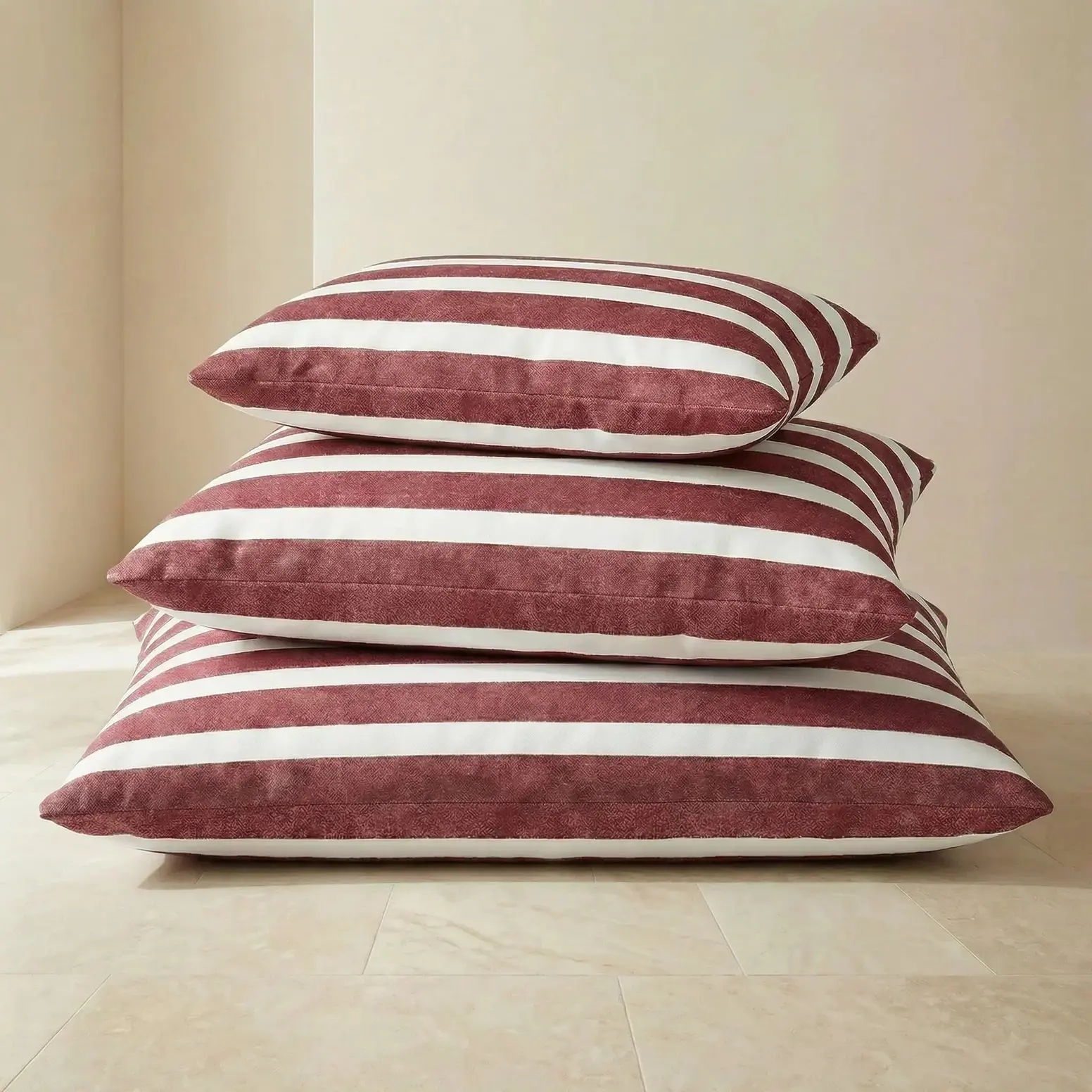 Coussin à rayures pour chien - Blanc et Lie de vin