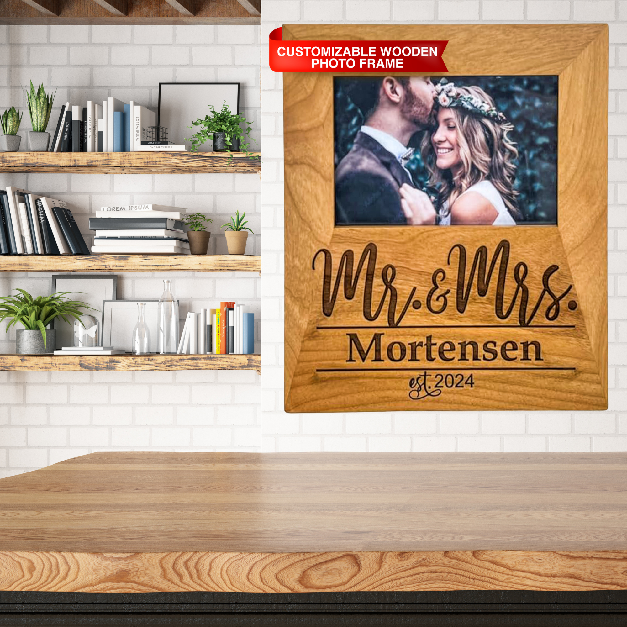 Wedding Photo Frame Personalized with Name & Year 4x6 photo frame