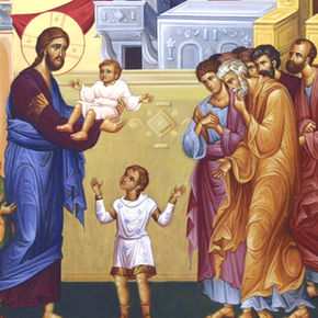 Orthodox Icon of Christ blessing a child.