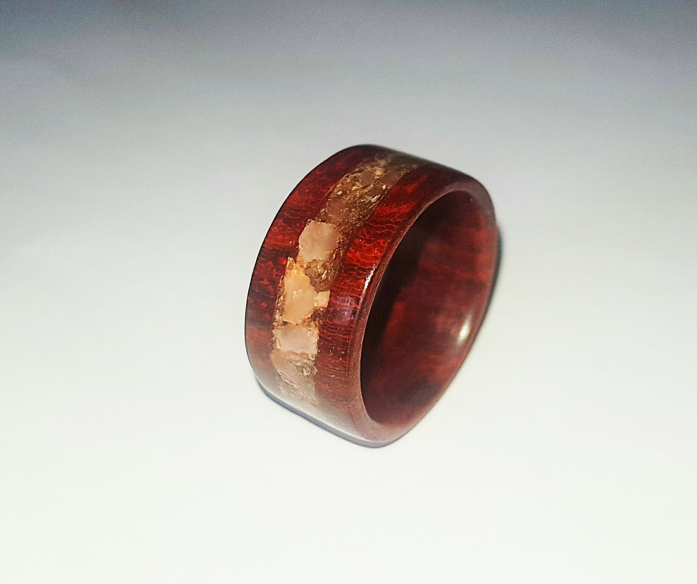 Rhodesian teak with quartz inlay. Stabilized with Cyanoacrylate adhesive 