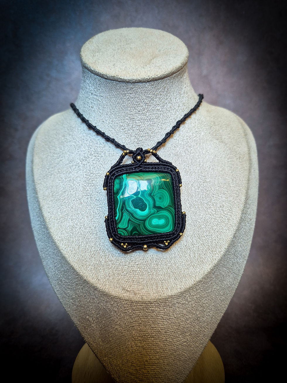 Miniature : Pendentif noir - malachite
