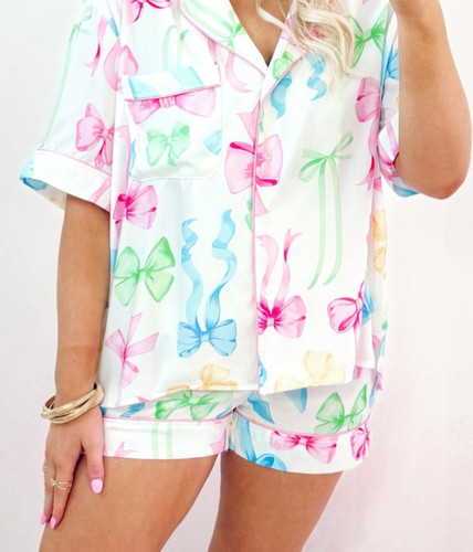 CREAM SOPHIE BOW LONGSLEEVE PAJAMA SET