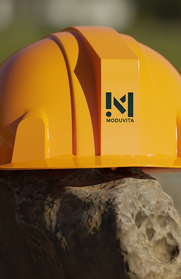 Logo puesto sobre casco de seguridad de Moduvita