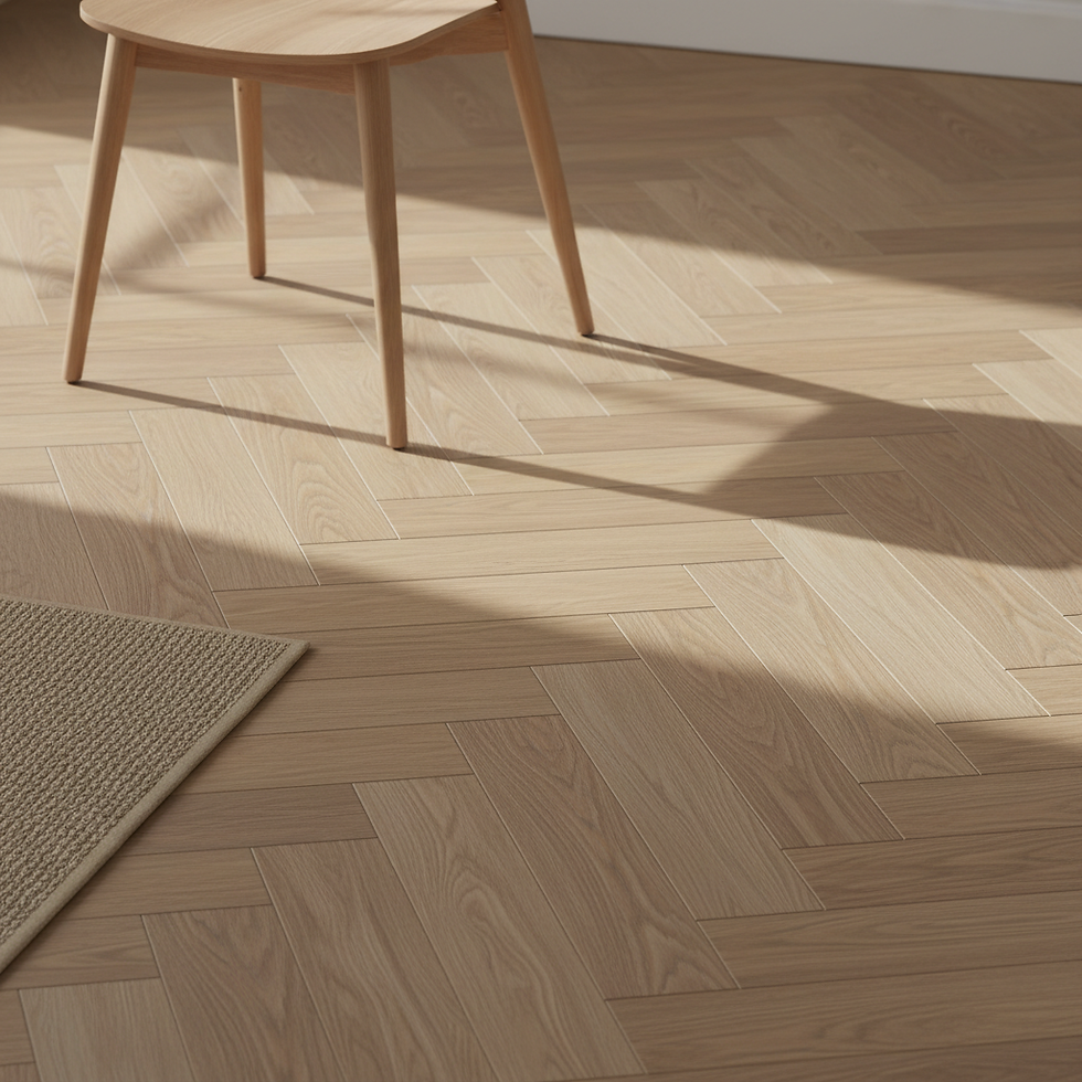 Visgraatvloer in houtlook vinyl, close-up van het klassieke patroon