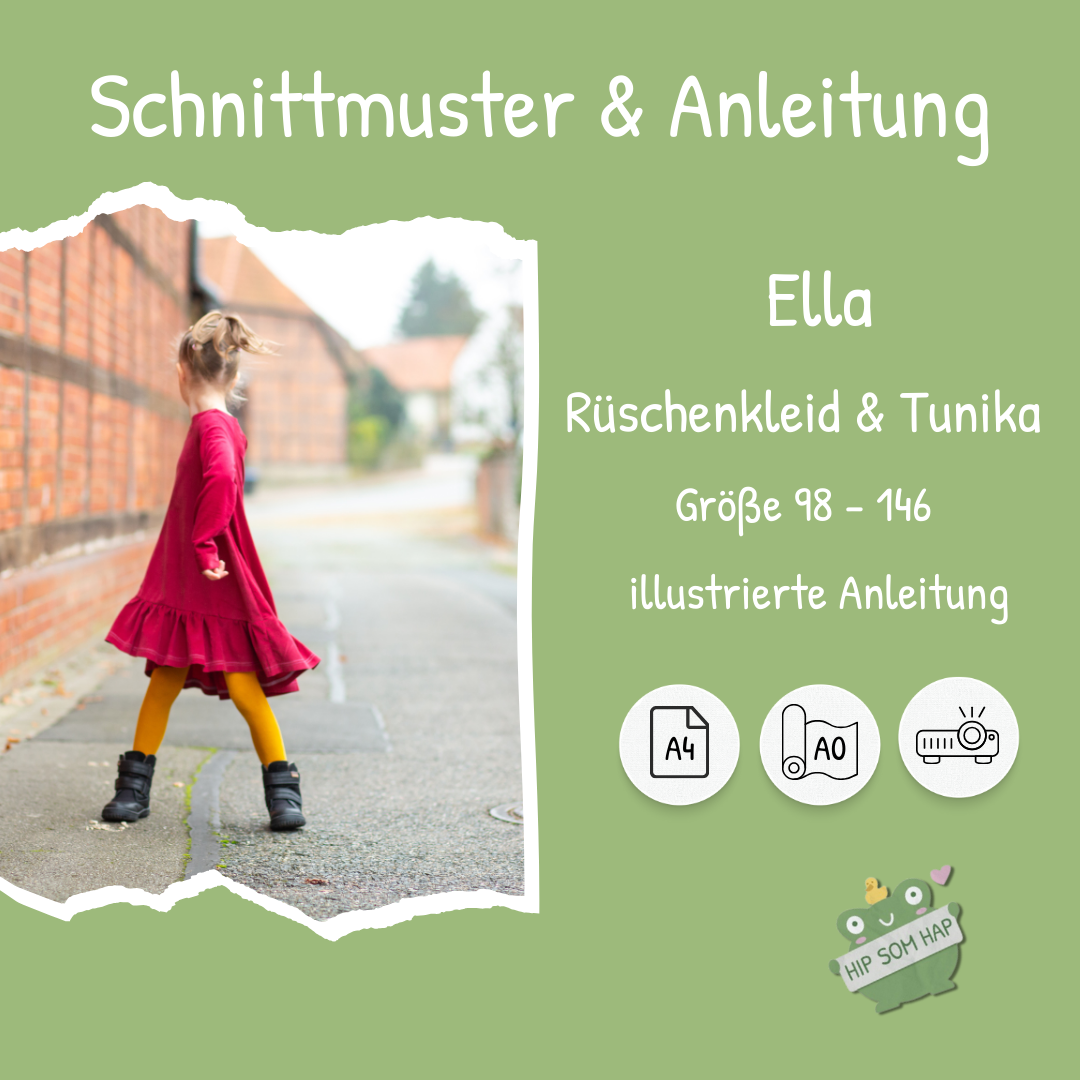 Schnittmuster Kinderkleid Ella – Nähanleitung für ein Kleid oder eine Tunika mit Rüschen“