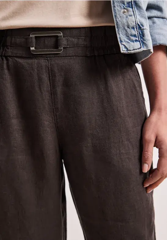 Miniatura: Pantalones de lino de pierna ajustada con hebilla Street One
