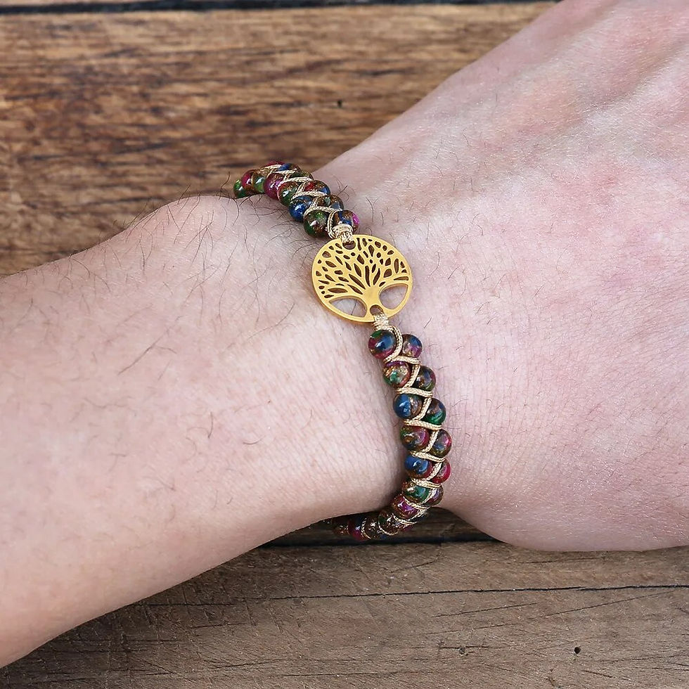 Thumbnail: Handmade Natural African Stone Beaded Boho Yoga Wrap Bracelet & Bang