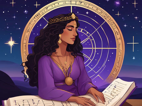 A Phoenician priestess charting astrological charts