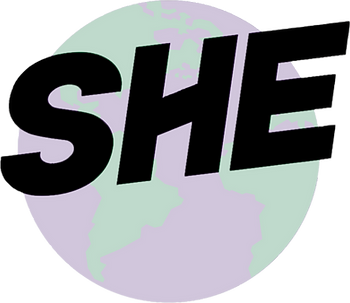 The SHE Mark logo with a globe