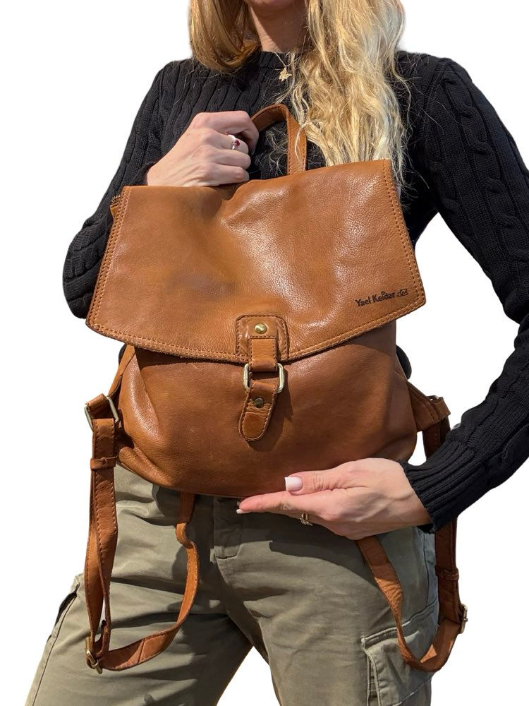 תיק גב מרובע עור Yael keidar טאן