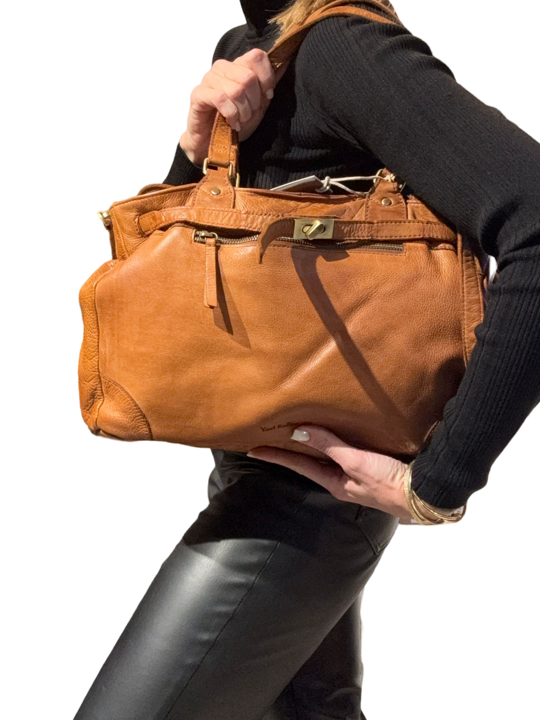 תיק עור כתף גדול YAEL KEIDAR צבע חום 