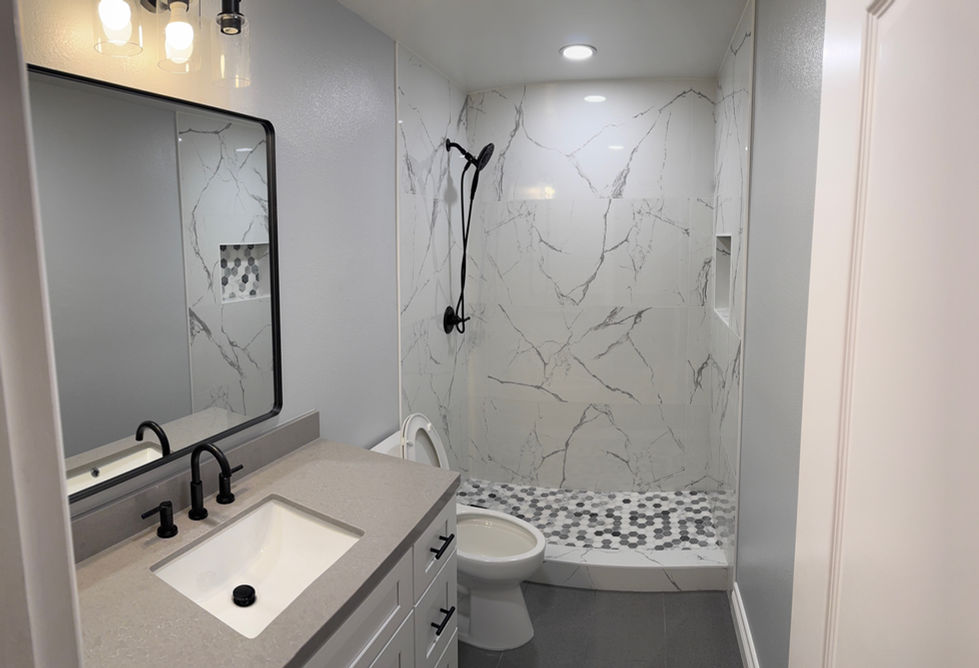 Modern home bathroom transformation project completed in Yorba Linda CA.