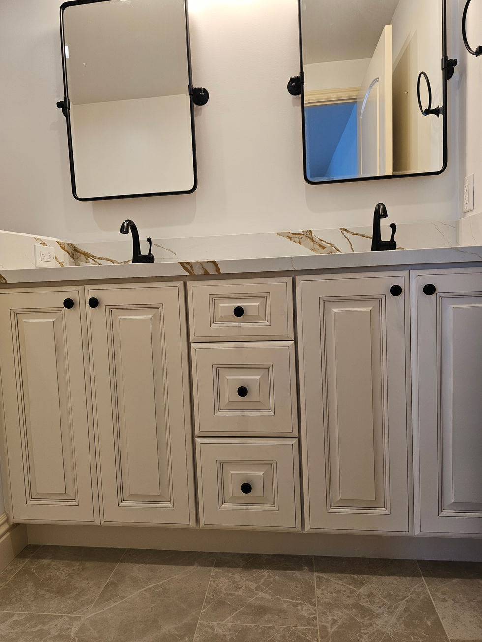 Premium bathroom vanity countertop finish detail.