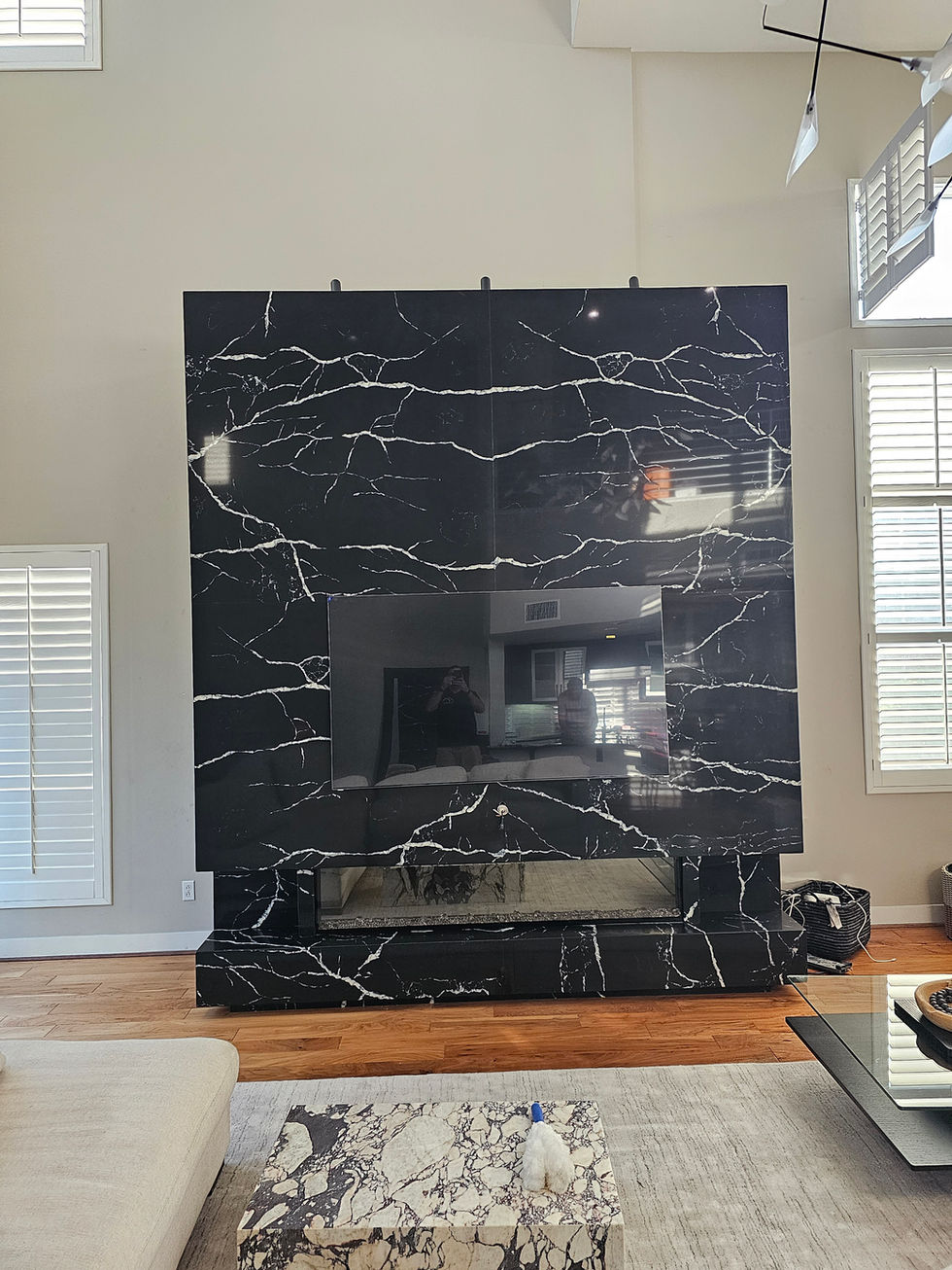 Built-in media cabinet storage and organization.