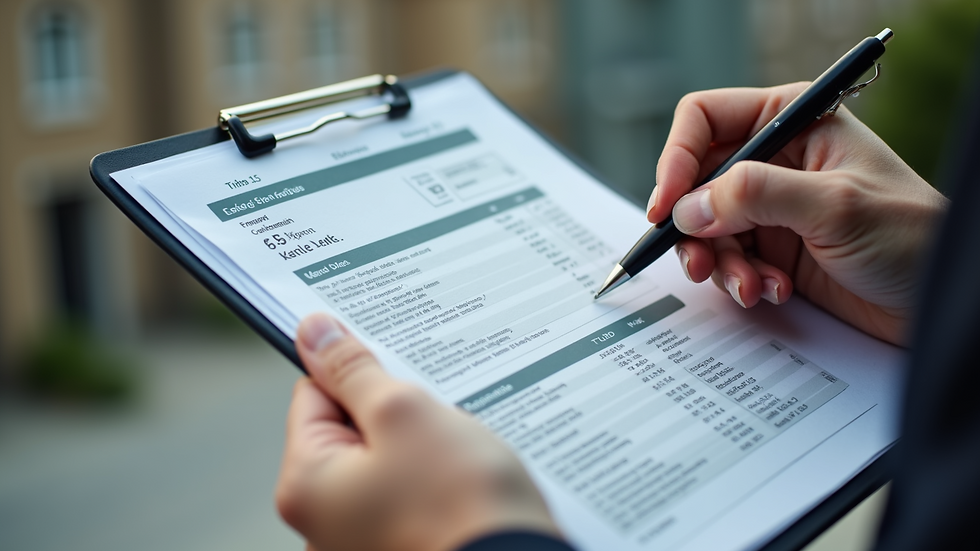 Eye-level view of a person reviewing a detailed cost estimate on a clipboard