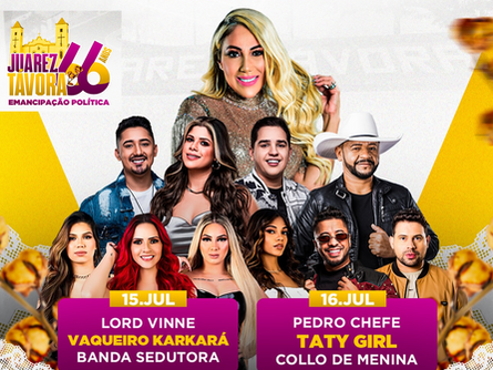 Festa de emancipação política de Juarez Távora em comemoração aos 66 anos será realizada nos dias 15 e 16 de julho.
