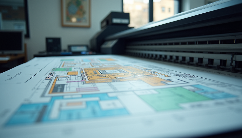 Large format printer producing a detailed architectural print