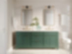 Green Dual Vanity with Gold Hardware and Tile Walls