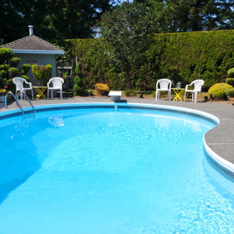 Kidney Shaped Pool with Patio Chairs