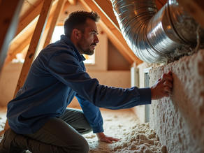 Technician inspecting HVAC ductwork for leaks and blockages