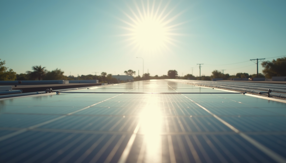 Solar panels absorbing sunlight on a hot summer day in West Texas