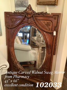 Antique Carved Walnut Swag Mirror