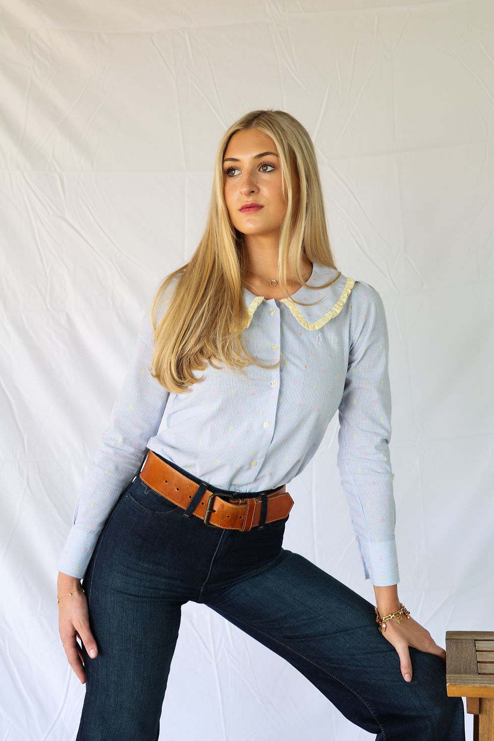 Thumbnail: The Confetti Dot Long Sleeve Cotton Blouse