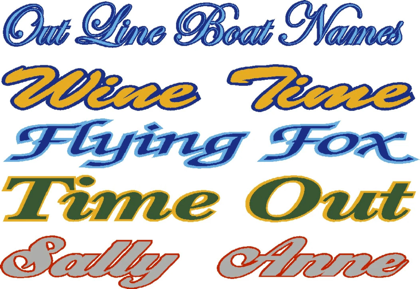 Out Lined Narrow Canal Boat Graphic Names Vinyl Decals 