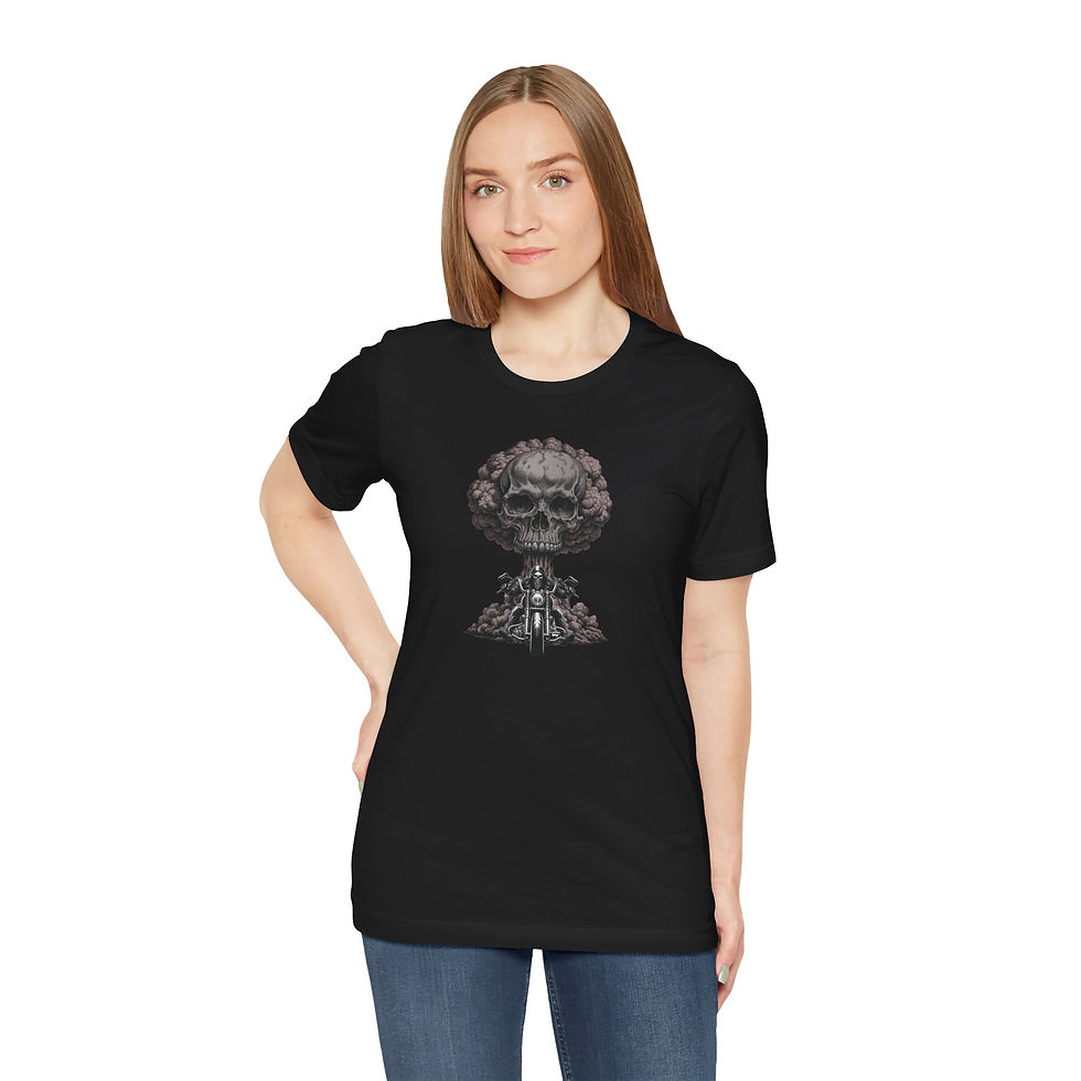 Thumbnail: Outlaw Biker Skeleton Tee — Skull Mushroom Cloud Motorcycle Graphic