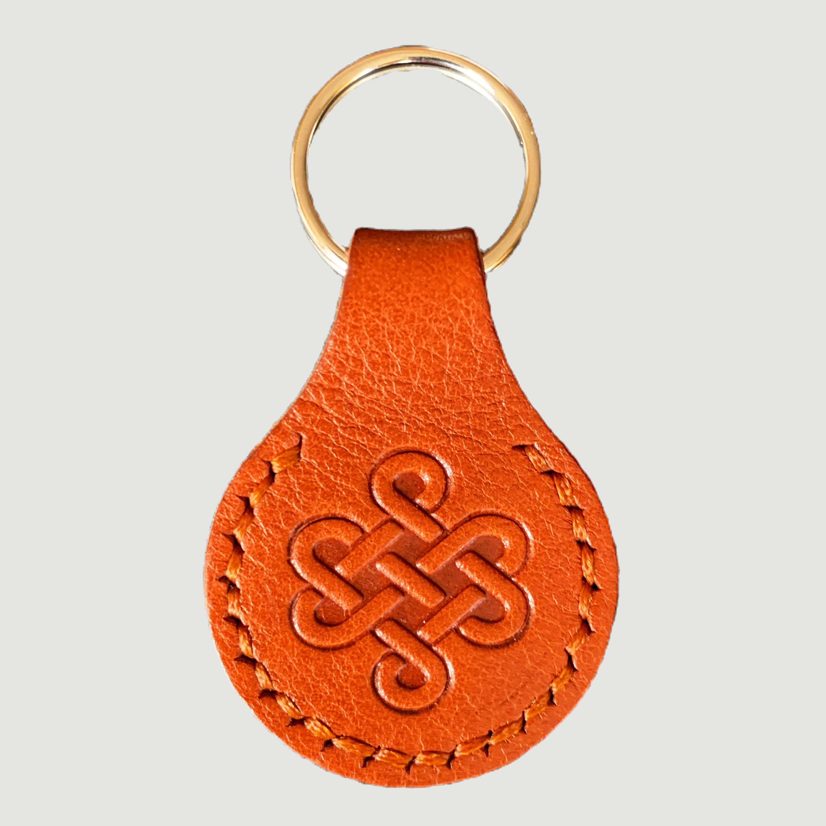 Handmade Celtic Keyring - Orange Leather