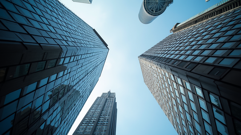 Eye-level view of a modern office building in Manhattan