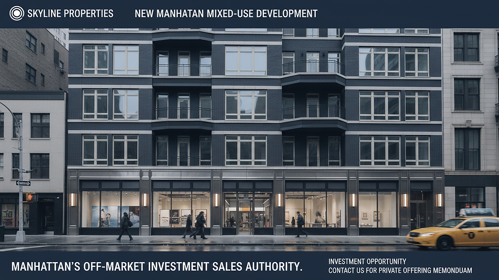 Eye-level view of mixed-use building facade with retail and residential units
