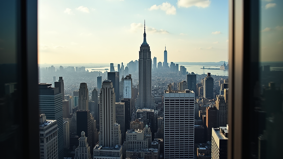 High angle view of Manhattan skyline with commercial buildings