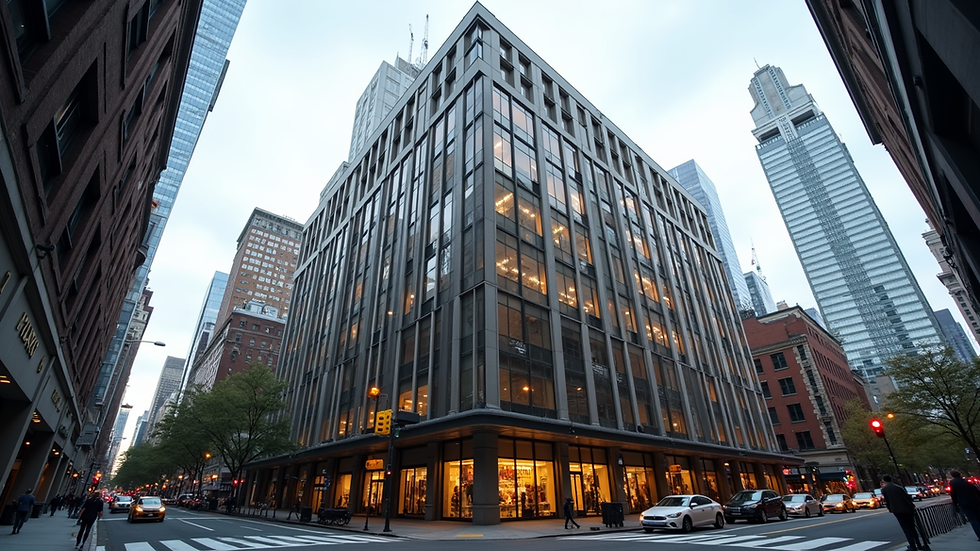 Eye-level view of a modern mixed-use building in Manhattan