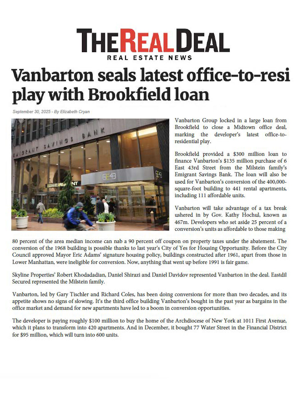 Vanbarton seals latest office-to-resi play with Brookfield loan