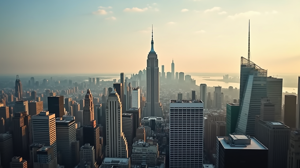 Wide angle view of a skyline under construction in Manhattan