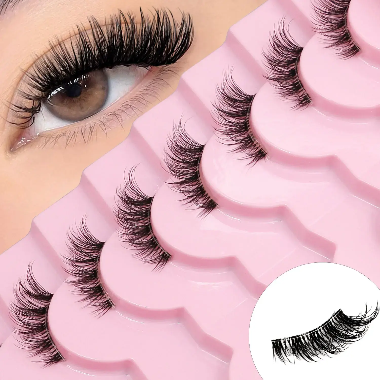 Veltrinay Natural Half Lashes Cat Eyelashes Soft Wispy with Clear Invisible Band
