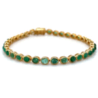 Stunning 6.84ctw Oval Emerald Line Bracelet / Solid 14K Yellow Gold / 35-Stones
